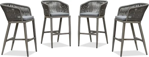 Miniatura 23 de PURPLE LEAF Juego de 2 taburetes de bar de altura de mostrador de aluminio moderno de mimbre de ratán con respaldo y cojín para cocina, césped, Gris