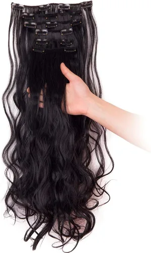 Miniatura 20 de Extensiones de pelo de 24 a 26 pulgadas, 6 unidades, 16 clips rizados, ondulados, rectos, gruesos, clip en extensiones de pelo sintético.