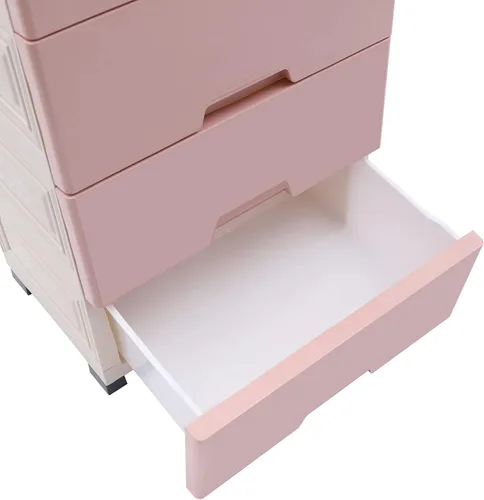Miniatura 8 de Cajones de plástico, armario de almacenamiento con 6 cajones, organizador de cajones de almacenamiento con cerradura para el hogar, oficina, Rosado