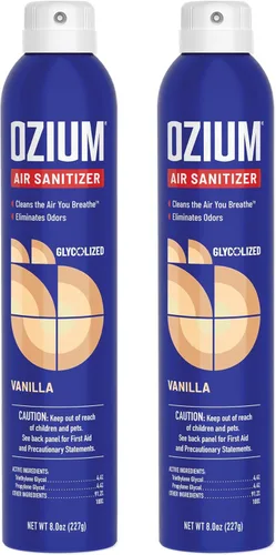 Ozium Desinfectante de aire y eliminador de olores de 8 onzas para hogares, automóviles, oficinas y más, aroma a vainilla, paquete de 2
