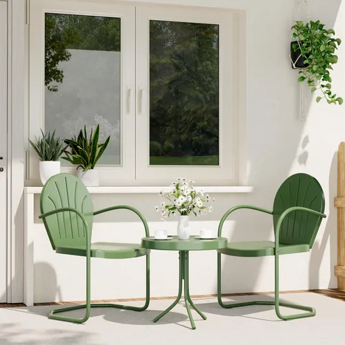 Patio Bistro - Juego de asientos de metal retro para exteriores, juego de conversación de 3 piezas, 2 sillones de movimiento con resorte en C y mesa