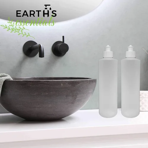 Miniatura 7 de Earth's Essentials Paquete de 2 Botellas Exprimibles Rellenables de 16 Onzas de HDPE con Tapas Dispensadoras Superiores con Botón Push/Pull