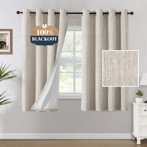 Miniatura 28 de H.VERSAILTEX Cortinas opacas de lino chenilla para dormitorio, térmicamente aisladas, cortinas texturizadas con aspecto de lino con revestimiento