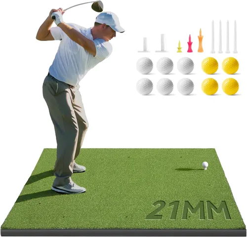 Golfguru Golf Mat, 5x4ft/5x5ft Dense Elite Golf Hitting Mats Practice with 10 Balls, 9 Tees, Heavy Duty Artificial Hitting Training Matt for