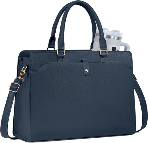 Miniatura 12 de Bolsa de mano para computadora portátil para mujer, 15.6 pulgadas, impermeable, de cuero, gran capacidad, maletín de trabajo para oficina y negocios