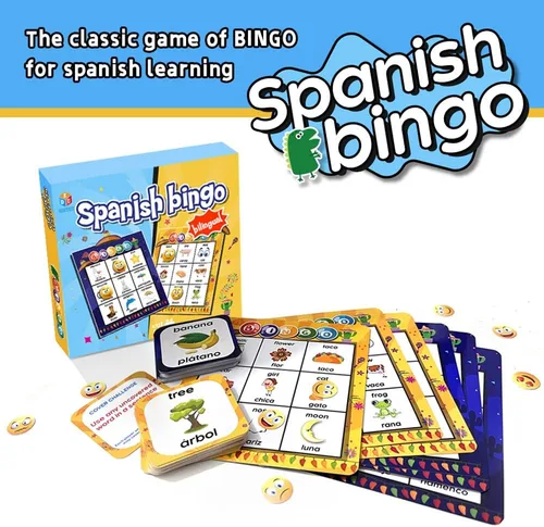 Miniatura 4 de Español Inglés Bingo bilingüe con tarjetas desafiantes Vocabulario Aprendizaje de idiomas Juegos educativos de lectura para niños a partir de 5 años