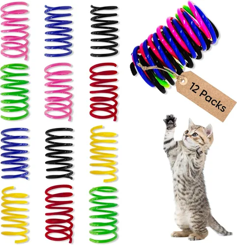 Juguetes coloridos de plástico para gatos, paquete de 12 resortes en espiral para gatos de interior para matar, morder, cazar, juguetes interactivos