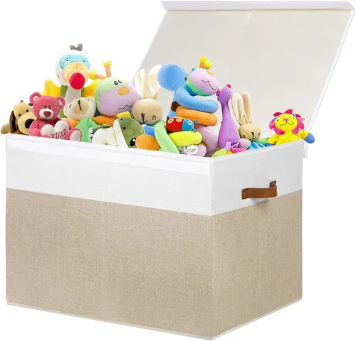 Miniatura 16 de Gowee Caja de almacenamiento de juguetes extragrande con tapa, cesta organizadora de juguetes resistente con divisores para niños, niñas, guardería