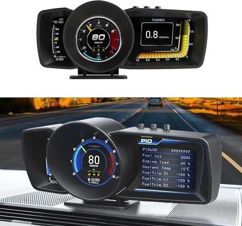 Miniatura 8 de Geloo Pantalla frontal HUD para automóvil, pantalla HUD OBD2 con OBDII GPS Dual System OBD2 Velocímetro Medidor 8 modos Multifunción Medidor