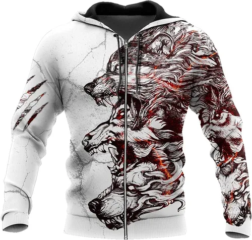 Sudadera con capucha Viking Fenrir con estampado 3D de tres lobos grises Totem unisex