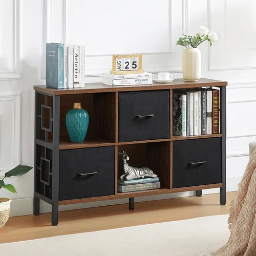 Miniatura 3 de HOMISSUE Estante organizador de almacenamiento de 6 cubos, estantería rústica corta con 3 contenedores de almacenamiento, estantería horizontal