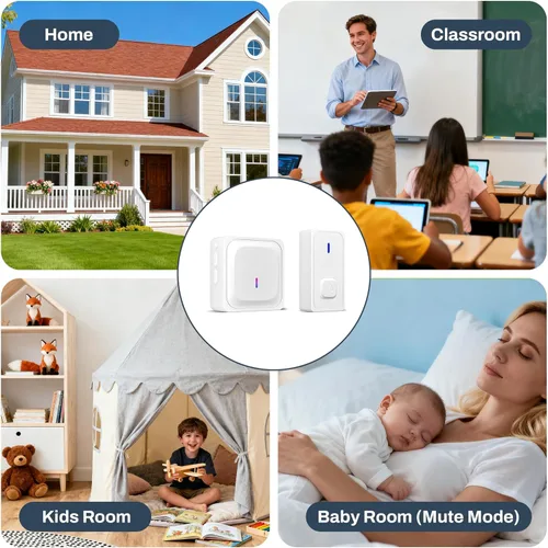 Miniatura 9 de BN-LINK Timbre inalámbrico con 2 receptores, IP55 resistente al agua de 1000 pies con 58 campanas y flash LED de volumen ajustable, campana de Blanco