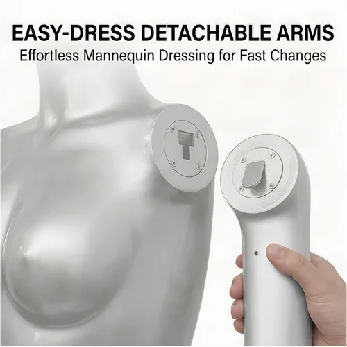 Miniatura 7 de Maniquí de torso brasileño con curvas plateadas, altura ajustable de 66.9 a 92.1 pulgadas, forma de vestido con brazos giratorios desmontables