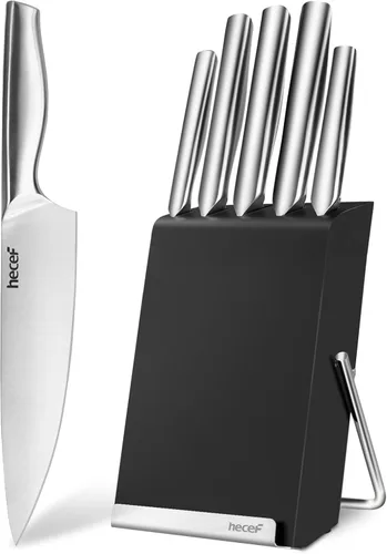 Miniatura 10 de hecef Juego de cuchillos de cocina plateado de 3 piezas, hoja con acabado satinado con mango hueco, incluye cuchillo de chef de 20 cm, cuchillo