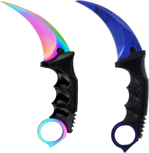 Miniatura 13 de 2 Piezas Cuchillo Karambit Hoja Fija Herramienta Táctica de Camping, Cuchillo de Caza al Aire Libre con Funda y Cordón, Adecuado para Senderismo