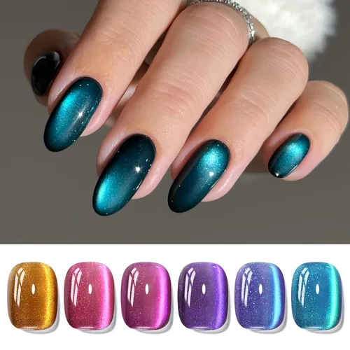 Miniatura 21 de Born Pretty Esmalte de uñas de gel de ojo de gato magnético, esmalte de gel pastel lechoso magnético azul pastel verde púrpura rosa nude plateado