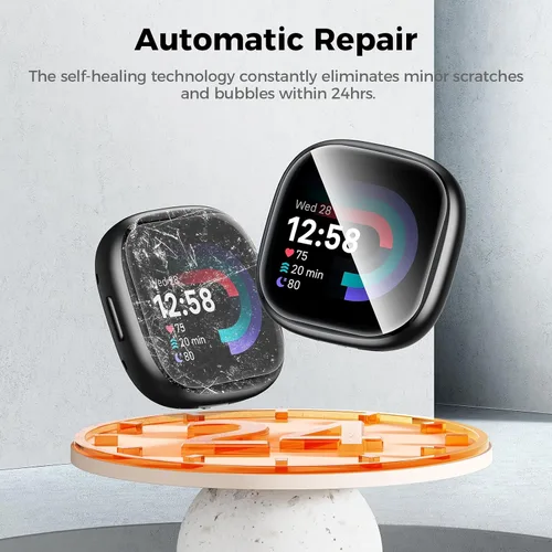 Miniatura 3 de LK Paquete de 6 protectores de pantalla para Fitbit Versa 4/Versa 3, TPU flexible, sin vidrio. Cobertura máxima, autorreparación, 0 burbujas