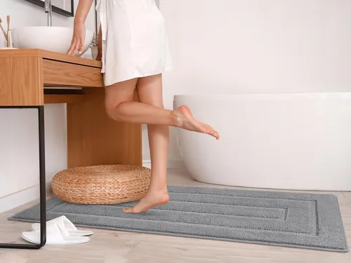 Miniatura 5 de HOMORE Alfombra de baño gris de 24 x 60 pulgadas, suave, absorbente, alfombra de pasillo de baño lavable, alfombras largas antideslizantes