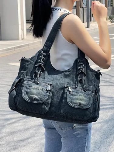 Miniatura 6 de Casual lavado Denim Hombro Bolsos Top Handle Señora Hobo Bolsas Mujeres Monederos y bolsos