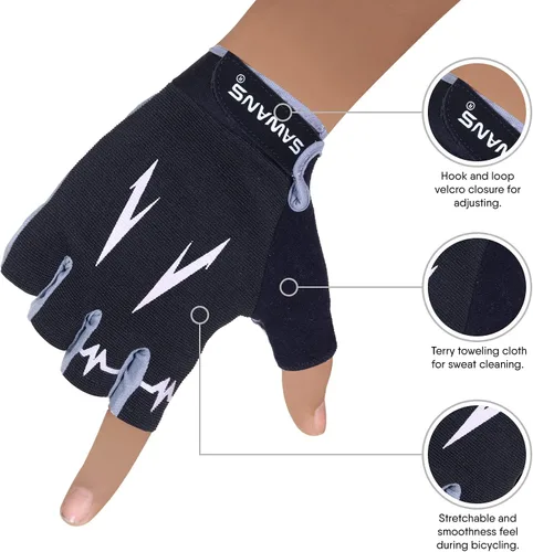 Miniatura 4 de SAWANS Guantes de ciclismo de medio dedo, guantes de ciclismo de montaña de carretera, antideslizantes, amortiguadores, acolchados, transpirables
