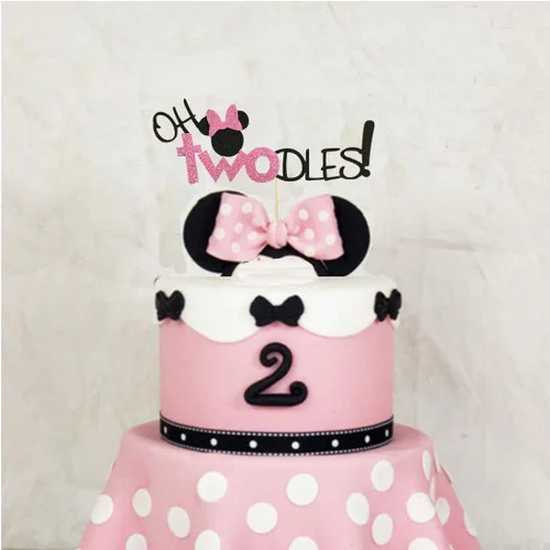 Miniatura 3 de Oh Twodles Globos Rosas Decoración de Pastel para Segundo Cumpleaños Topper de Pastel 2º Banner Suministros de Fiesta Decoraciones Accesorio