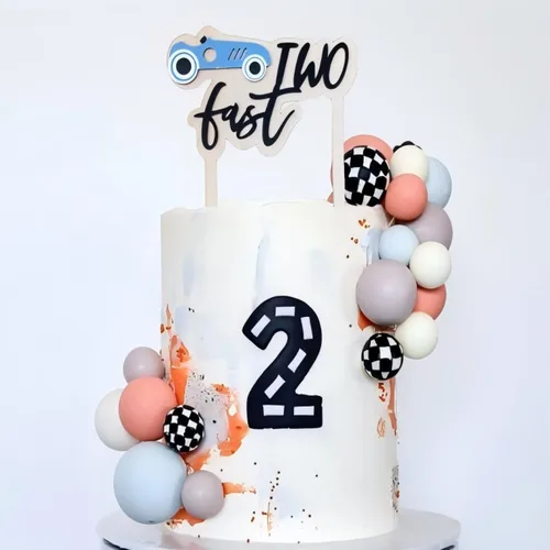 Miniatura 3 de Decoración de madera para tartas de dos autos de carreras, decoración de fiesta de segundo cumpleaños, decoración de pastel de cumpleaños de auto