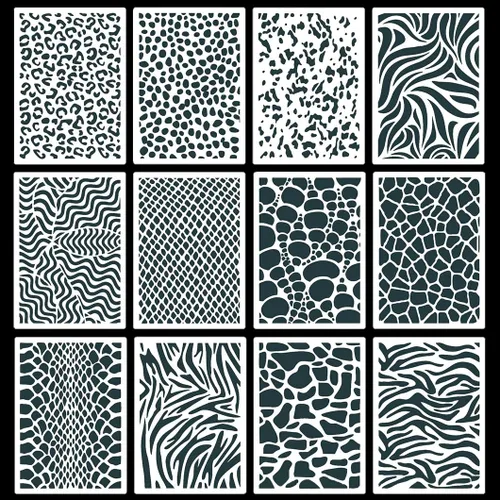 Rolin Roly 12 plantillas de pintura de leopardo, plantillas de impresión de piel de animal, plantillas de pintura a rayas reutilizables para dibujar