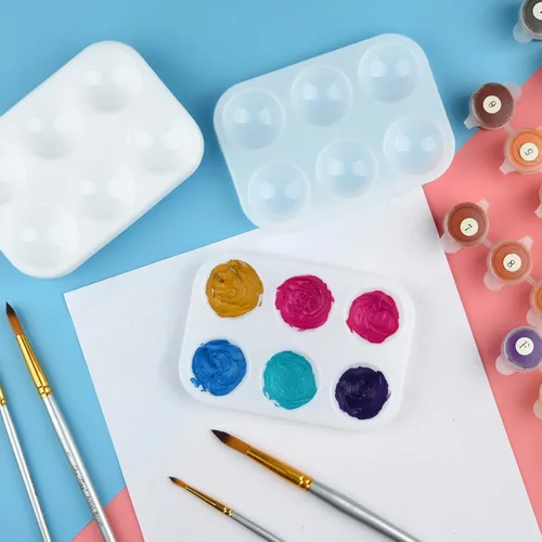 Miniatura 4 de Paquete de 30 bandejas de pintura de arte blanco de 6 pozos rectangulares para acuarela, bandeja de pintura para estudiantes y adultos, pintura