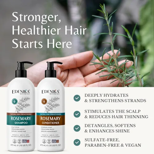 Miniatura 2 de Edenika Botanicals Juego de champú y acondicionador de aceite de romero con biotina para cabello fino y contra la caída del cabello, fórmula