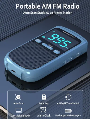 Miniatura 3 de Radio AM/FM/SW portátil con la mejor recepción, Walkman de 900 mAh con pantalla LCD, auriculares, radio de bolsillo, batería recargable