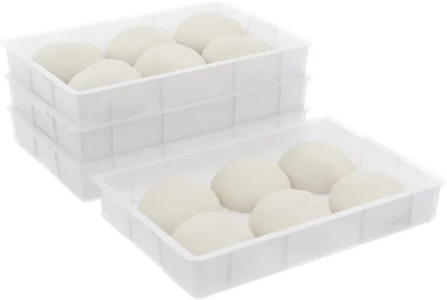 Miniatura 7 de Caja comercial plástica de la prueba de la masa de la pizza, contenedor apilable blanco de la pizza con la tapa, paquete de 4