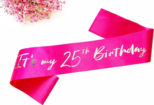 Miniatura 6 de Banda de 25 cumpleaños para niñas, banda suave de satén rosa intenso con letra de lámina plateada It's My 25th Birthday Sash Decor Gifts for Girls