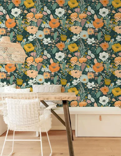 Miniatura 9 de Papel tapiz para despegar y pegar, extraíble, color verde oscuro, para dormitorio, guardería, bohemio, apto para inquilinos, papel de contacto