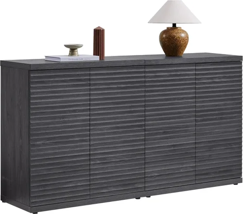 Miniatura 17 de SICOTAS Gabinete Buffet con Almacenamiento Aparador de Acento Credenza Moderna con Puertas y Estantes Consola de Medios Acanalada Mesa de Bar