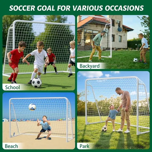 Miniatura 7 de NAIZEA Porterías de fútbol – 24x8/21x7/18x7/12x6/16x7/10x6/8x6/6x4 pies para entrenamiento de patio trasero – Red de fútbol de metal portátil