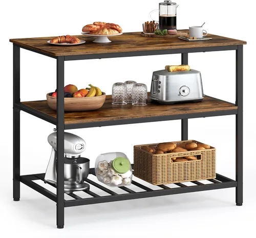 VASAGLE UKKI005B01 - Isla de cocina con 3 estantes, estante de cocina de 39.4 pulgadas de ancho con gran encimera, estructura de acero estable,