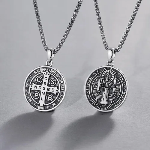 Miniatura 3 de DOTBJ Collar con colgante de cruz de San MiguelSan CristófaloSan BenitoSan PatricioJesús Amuleto de joyería para hombres y mujeres con cadena Rolo