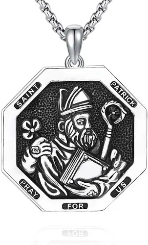 Miniatura 33 de Collar de plata de ley 925 con medalla de San Patrón, colgante de protección católica, amuleto, joyería religiosa para hombres y mujeres