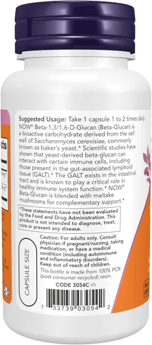 Miniatura 3 de NOW Suplementos alimenticios, Beta 1,3/1,6- D-Glucano 100 mg con hongos Maitake, 90 cápsulas vegetales