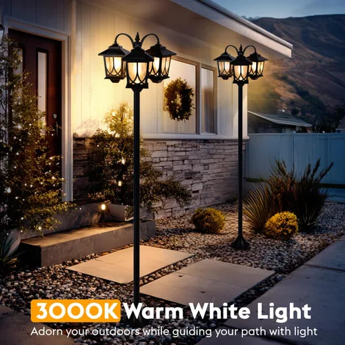 Miniatura 3 de Lámpara solar de poste de 3 cabezales, luces solares de 73 pulgadas para exteriores, impermeables, 60Lm 3000K luces de camino para jardín, césped