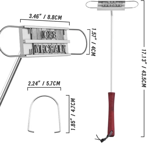 Miniatura 6 de Hierro de marca BBQ con letras intercambiables y un práctico dibujo, ideal para marcar filetes, hamburguesas y pollo (1)