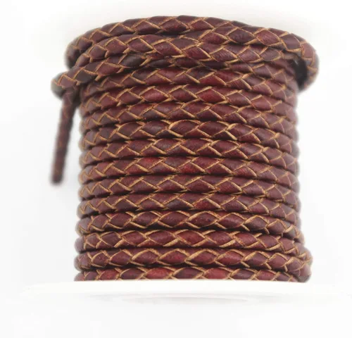 Glory Qin Cordón redondo de cuero genuino trenzado Bolo de 5 yardas para hacer pulseras y joyas (marrón vintage, 0.118 in)