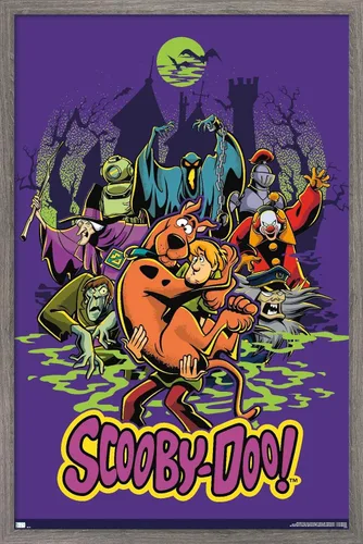 Scooby-Doo - Póster de pared del grupo de villanos, 22.4 pulgadas de largo x 14.7 pulgadas de ancho, versión enmarcada de madera de granero