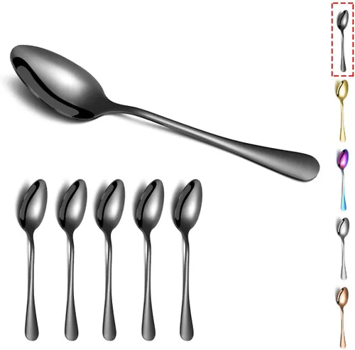 Miniatura 9 de Kyraton - 6 cucharas de mesa de acero inoxidable de 7.5 pulgadas, cucharas de sopa, cucharas de postre, cubiertos para lavavajillas, juego de 6