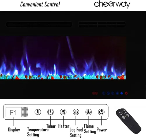 Miniatura 7 de Cheerway Chimenea eléctrica de pared y empotrada de 30 pulgadas con calentador, chimenea de pared lineal con termostato, llama ajustable