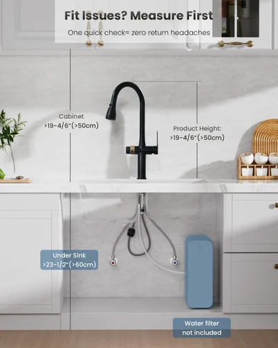Miniatura 8 de APPASO Grifo de cocina negro con filtro de agua, mangueras certificadas por cUPC, grifos de fregadero de 3 vías con rociador extraíble, 3 modos