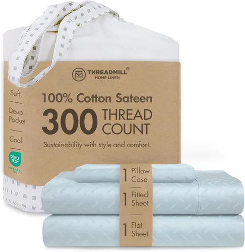 Miniatura 82 de Threadmill Sábanas 100% Algodón para Cama Tamaño King Juego de Sábanas de 4 Piezas para Cama King Suave, Transpirable y Ligero Satén de Damasco