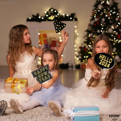 Miniatura 9 de Accesorios grandes para cabina de fotos de Año Nuevo 2023 – Paquete de 26 Accesorios de cabina de fotos de Año Nuevo de papel negro dorado