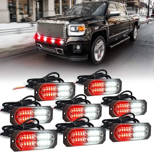 Miniatura 11 de Xprite Kit de luces estroboscópicas de emergencia con 20 luces LED de montaje empotrado en superficie de color ámbar, ultradelgado, salpicadero