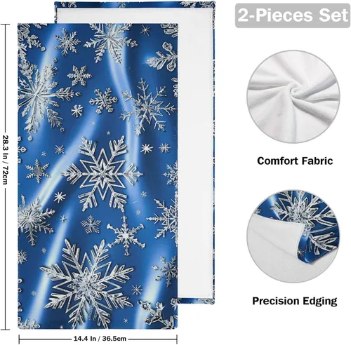 Miniatura 2 de Pfrewn Juego de 2 toallas de mano de copos de nieve azules de invierno, juego de 2 toallas de baño de nieve con purpurina brillante de zafiro de 16